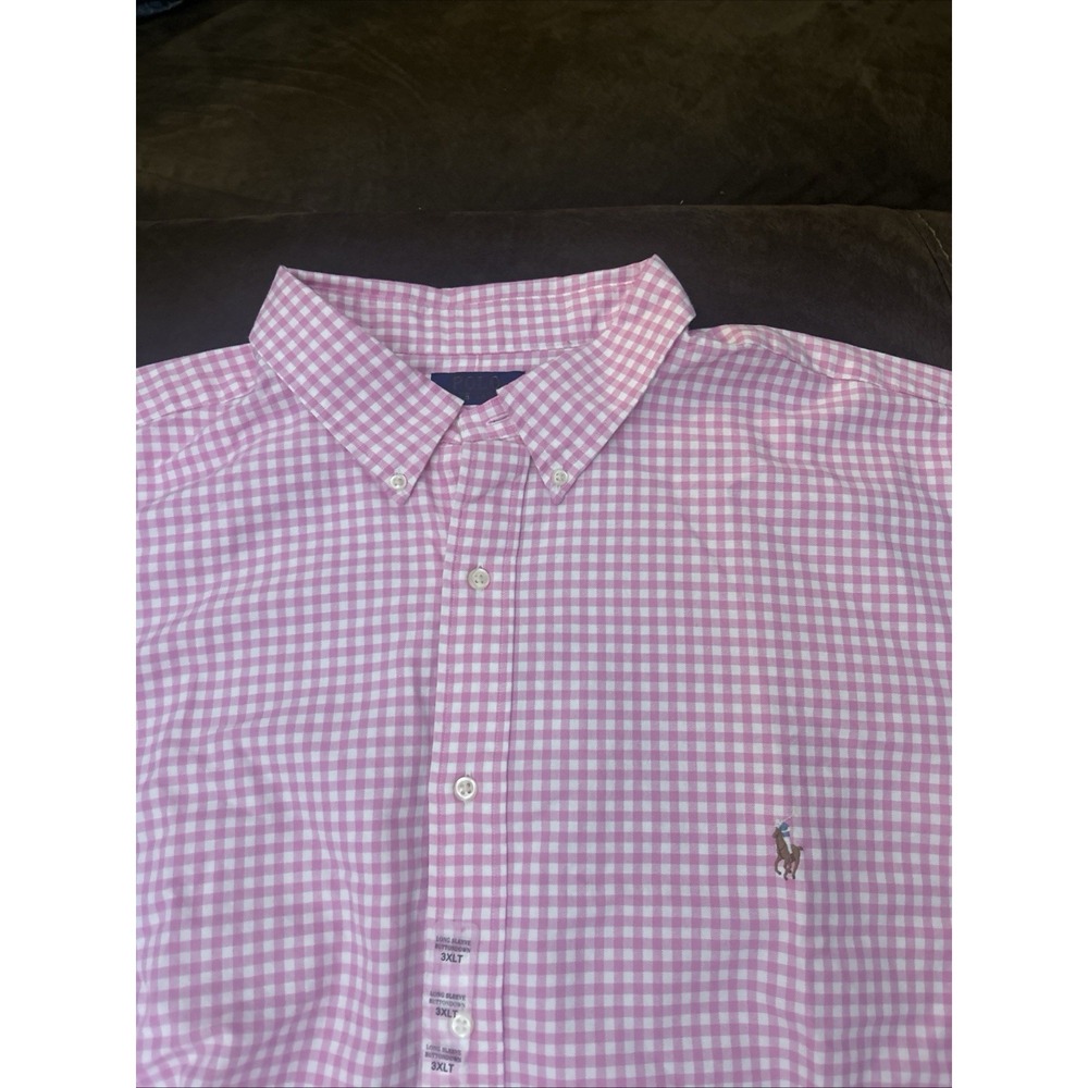 Polo Ralph Lauren Shirt 3XLT Classic Fit Check Plaid  Pink White Long sleeve